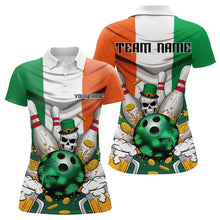Load image into Gallery viewer, Custom Irish Flag Patricks Day Bowling Polo Team Shirts For Women, Skull Leprechaun Bowling IPHW8588