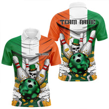 Load image into Gallery viewer, Custom Irish Flag St Patricks Day Bowling Polo Team Shirts For Men, Skull Leprechaun Bowling IPHW8588