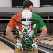 Load image into Gallery viewer, Custom Irish Flag St Patricks Day Bowling Quarter-Zip Team Shirts For Men, Skull Leprechaun Bowling IPHW8588