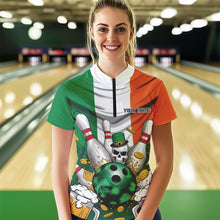 Load image into Gallery viewer, Custom Irish Flag St Patricks Bowling Womens Quarter-Zip Shirts, Skull Leprechaun Bowling IPHW8588