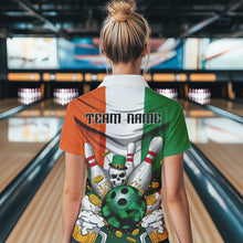 Load image into Gallery viewer, Custom Irish Flag St Patricks Bowling Womens Quarter-Zip Shirts, Skull Leprechaun Bowling IPHW8588
