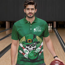 Load image into Gallery viewer, Custom Green Skull St Patricks Day Bowling Polo Shirt For Men, Lucky Bowling Tournament Shirt IPHW8591