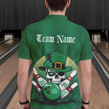 Load image into Gallery viewer, Custom Green Skull St Patricks Day Bowling Polo Shirt For Men, Lucky Bowling Tournament Shirt IPHW8591