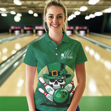 Load image into Gallery viewer, Custom Green Skull St Patricks Day Bowling Polo Shirt For Women, Lucky Bowling Shirt IPHW8591