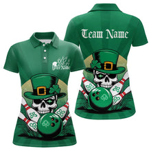 Load image into Gallery viewer, Custom Green Skull St Patricks Day Bowling Polo Shirt For Women, Lucky Bowling Shirt IPHW8591