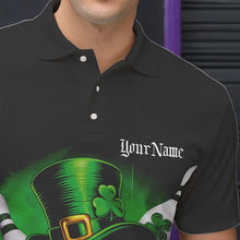 Load image into Gallery viewer, Custom Black And Green Lucky Clover St Patricks Day Skull Bowling Team Polo Shirts For Men IPHW8593