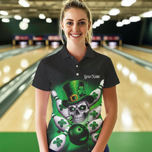 Load image into Gallery viewer, Custom Black And Green Lucky Clover St Patricks Day Skull Bowling Team Polo Shirt For Women IPHW8593