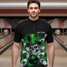 Load image into Gallery viewer, Custom Black And Green Lucky Clover St Patricks Day Skull Bowling Team Quarter-Zip Shirts For Men IPHW8593