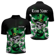 Load image into Gallery viewer, Custom Black And Green Lucky Clover St Patricks Day Skull Bowling Team Quarter-Zip Shirts For Men IPHW8593