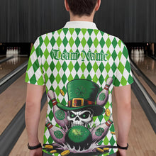Load image into Gallery viewer, Custom White And Green St Patricks Argyle Skull Bowling Polo Shirts For Men, Bowling Jerseys IPHW8596
