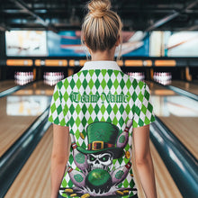 Load image into Gallery viewer, Custom White And Green St Patricks Argyle Skull Bowling Polo Shirts For Women Jerseys IPHW8596
