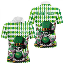 Load image into Gallery viewer, Custom White And Green St Patricks Argyle Skull Bowling Polo Shirts For Men, Bowling Jerseys IPHW8596