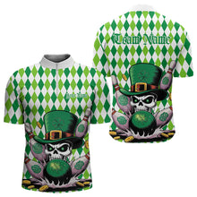 Load image into Gallery viewer, Custom White And Green St Patricks Argyle Skull Bowling Quarter-Zip Shirts For Men, Bowling Jerseys IPHW8596