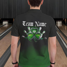 Load image into Gallery viewer, Custom Black And Green Lucky Clover St Patricks Day Skull Bowling Team Polo Shirts For Men IPHW8599