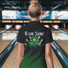 Load image into Gallery viewer, Custom Black And Green Lucky Clover St Patricks Day Skull Bowling Team Polo Shirt For Women IPHW8599