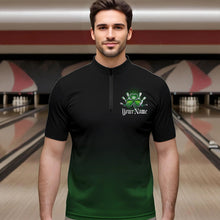 Load image into Gallery viewer, Custom Black And Green Lucky Clover St Patricks Day Skull Bowling Team Quarter-Zip Shirts For Men IPHW8599