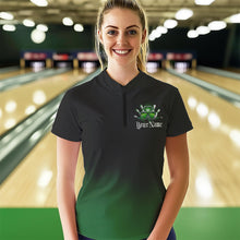Load image into Gallery viewer, Custom Black And Green Lucky Clover St Patricks Skull Bowling Team Womens Quarter-Zip Shirt IPHW8599