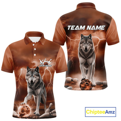 Custom Orange Ligtning Wolf Bowling Team League Shirts For Men, Bowler Outfits IPHW10786