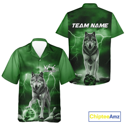 Custom Green Ligtning Wolf Bowling Team League Shirts For Men And Women, Bowler Outfits IPHW10787