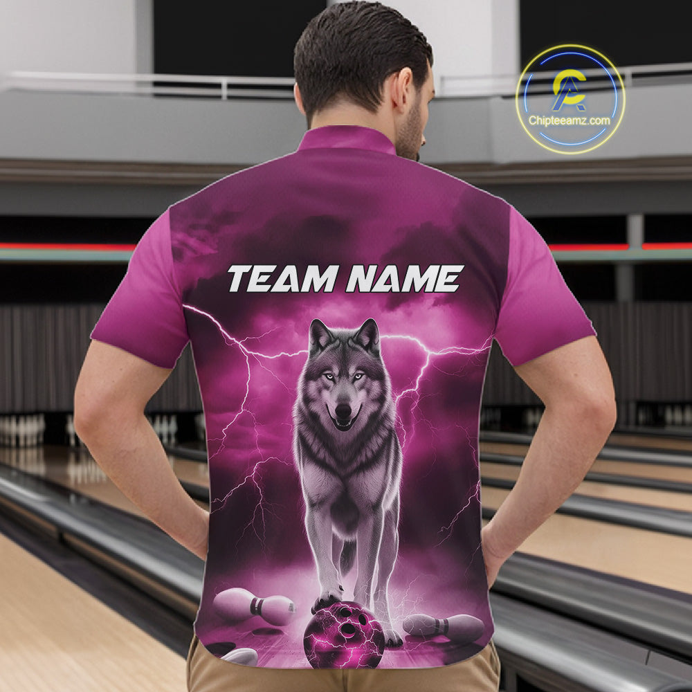 Custom Pink Ligtning Wolf Bowling Team League Shirts For Men, Bowler Outfits IPHW10788