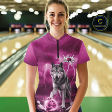 Load image into Gallery viewer, Custom Pink Ligtning Wolf Bowling Team League Shirts For Women, Bowler Outfits IPHW10788