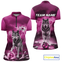 Load image into Gallery viewer, Custom Pink Ligtning Wolf Bowling Team League Shirts For Women, Bowler Outfits IPHW10788