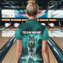 Load image into Gallery viewer, Custom Teal Blue Ligtning Wolf Bowling Team League Shirts For Women, Bowler Outfits IPHW10789