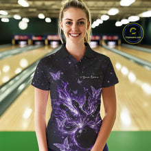 Load image into Gallery viewer, Custom Purple Galaxy Butterfly Bowling Women Polo Shirt, Flame Bowling Team Jerseys IPHW11011