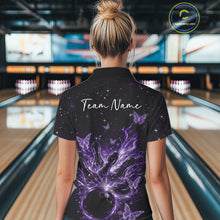 Load image into Gallery viewer, Custom Purple Galaxy Butterfly Bowling Women Polo Shirt, Flame Bowling Team Jerseys IPHW11011