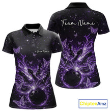 Load image into Gallery viewer, Custom Purple Galaxy Butterfly Bowling Women Polo Shirt, Flame Bowling Team Jerseys IPHW11011