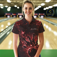 Load image into Gallery viewer, Custom Dreamy Red Butterfly Women Bowling Polo Shirt, Bowling Team Outfit IPHW11017
