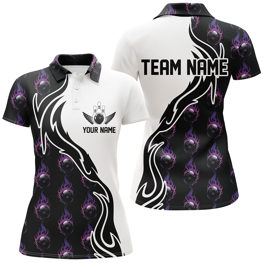 Purple Flame Bowling Ball Women'S Bowling Polo Shirt, Custom Bowling Jerseys With Team Name IPHW6947