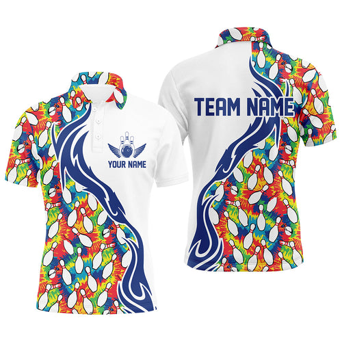 Colorful Tie Dye Bowling Pins Custom Bowling Shirts For Men, Flame Bowling Jerseys IPHW6952
