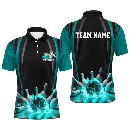 Black And Blue Bowling Jersey Custom Flame Bowling Shirts For Men, Bowling Team Uniform IPHW7511