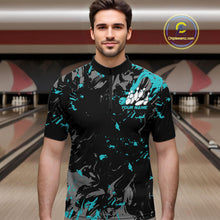 Load image into Gallery viewer, Custom Black And Turquoise Blue Splatter Camo Bowling Team Quarter-Zip Shirts For Men IPHW10799