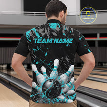 Load image into Gallery viewer, Custom Black And Turquoise Blue Splatter Camo Bowling Team Quarter-Zip Shirts For Men IPHW10799