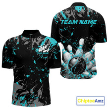 Load image into Gallery viewer, Custom Black And Turquoise Blue Splatter Camo Bowling Team Quarter-Zip Shirts For Men IPHW10799