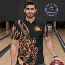 Load image into Gallery viewer, Custom Rose Gold Tribal Flame Men Bowling Polo Shirt, Bowling Tournament Shirt IPHW11288