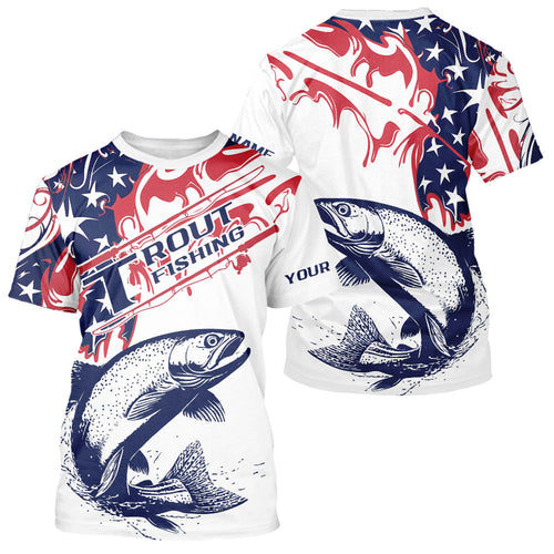 Custom American Flag Trout Fishing T-Shirts, Patriotic Trout Fishing Jerseys IPHW9134