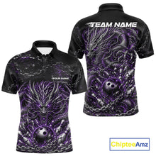 Load image into Gallery viewer, Custom black and purple dragon bowling jersey with metal chain design for team tournament apparel