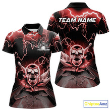 Load image into Gallery viewer, Custom Red Thunder Lightning Skull Bowling Polo Team Shirts For Women, Halloween Outfit IPHW9498