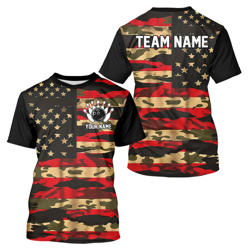 Custom American Flag Patriotic Bowling T-Shirts For Men, Camo Bowling Team Jerseys IPHW7172