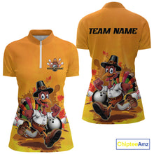 Load image into Gallery viewer, Custom Funny Thanksgiving Turkey Bowling Women Quarter-Zip Shirts, Thanksgiving Outfit IPHW9724