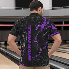 Load image into Gallery viewer, Custom Black And Purple Flame Strike Bowling Team Quarter-Zip Shirts For Men, Strike Bowling Jerseys IPHW8612