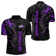 Load image into Gallery viewer, Custom Black And Purple Flame Strike Bowling Team Quarter-Zip Shirts For Men, Strike Bowling Jerseys IPHW8612