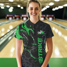 Load image into Gallery viewer, Custom Black And Green Flame Strike Bowling Team Womens Quarter-Zip Shirt, Bowling Jerseys IPHW8615