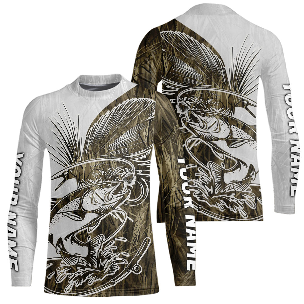 Custom Trout Fly Fishing Camo Kid Long Sleeve Fishing Shirts, Fly Bait Trout Flyfishing Shirt IPHW9139