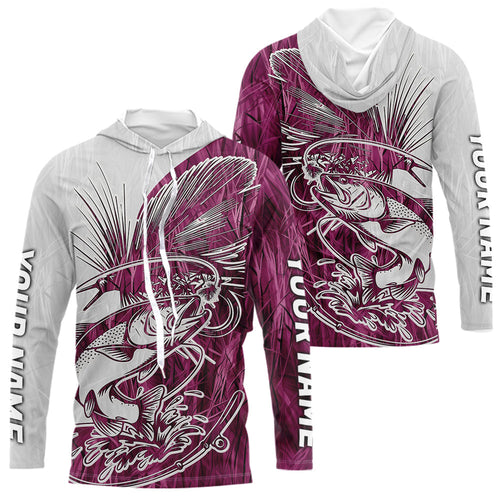 Custom Trout Fly Fishing Pink Camo Long Sleeve Hooded Fishing Shirts, Fly Bait Trout Flyfishing IPHW9140