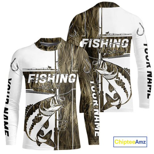 Custom Grass Camo Cross Faith Largemouth Bass Kid Long Sleeve Tournament Fishing Shirts IPHW9148