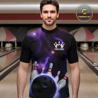 Custom Galaxy Bowling Quarter-Zip Shirts For Men, Cosmic Bowling Team Jerseys IPHW9503